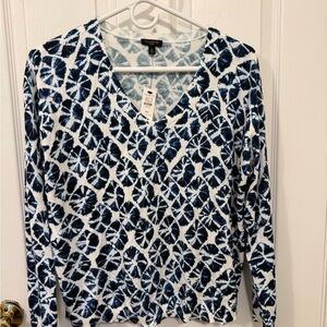 Talbots Navy and White Floral V-Neck Sweater